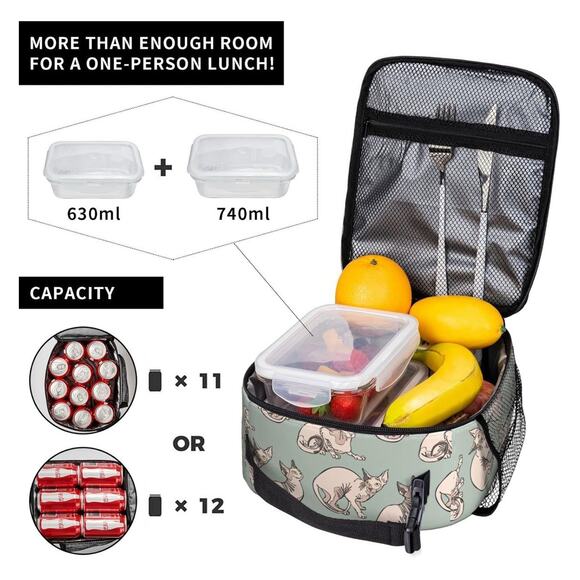 Hairless Naked Cats Sphynx Portable Lunch Box Bag Insulated Reusable Lunch NEW - Picture 4 of 6
